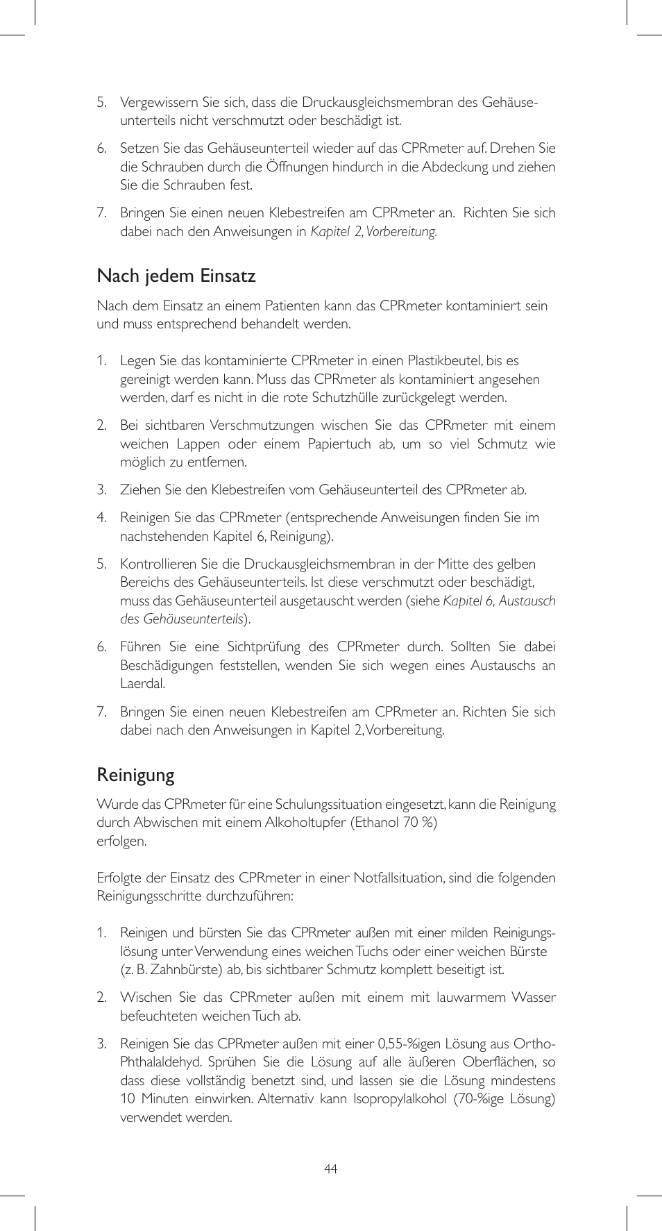 Nach jedem einsatz, Reinigung | Laerdal CPRmeter User Manual | Page 44 / 248