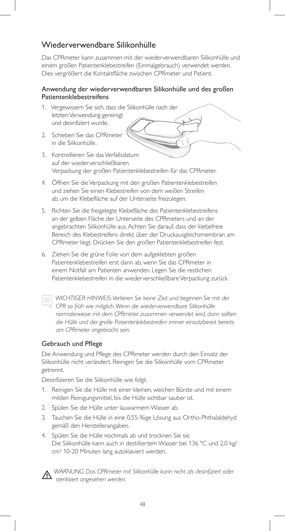 Wiederverwendbare silikonhülle | Laerdal CPRmeter User Manual | Page 48 / 248