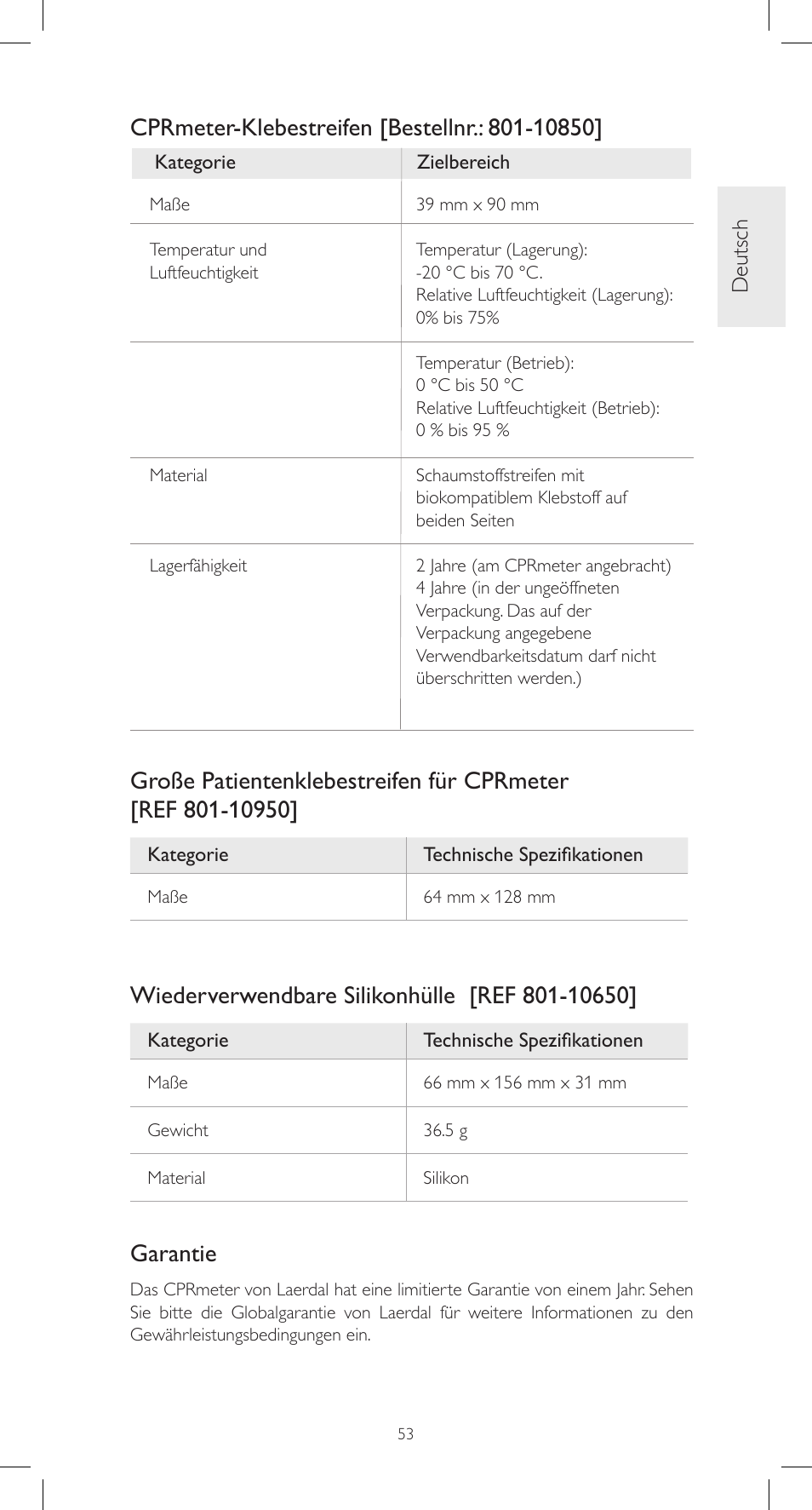 Garantie | Laerdal CPRmeter User Manual | Page 53 / 248