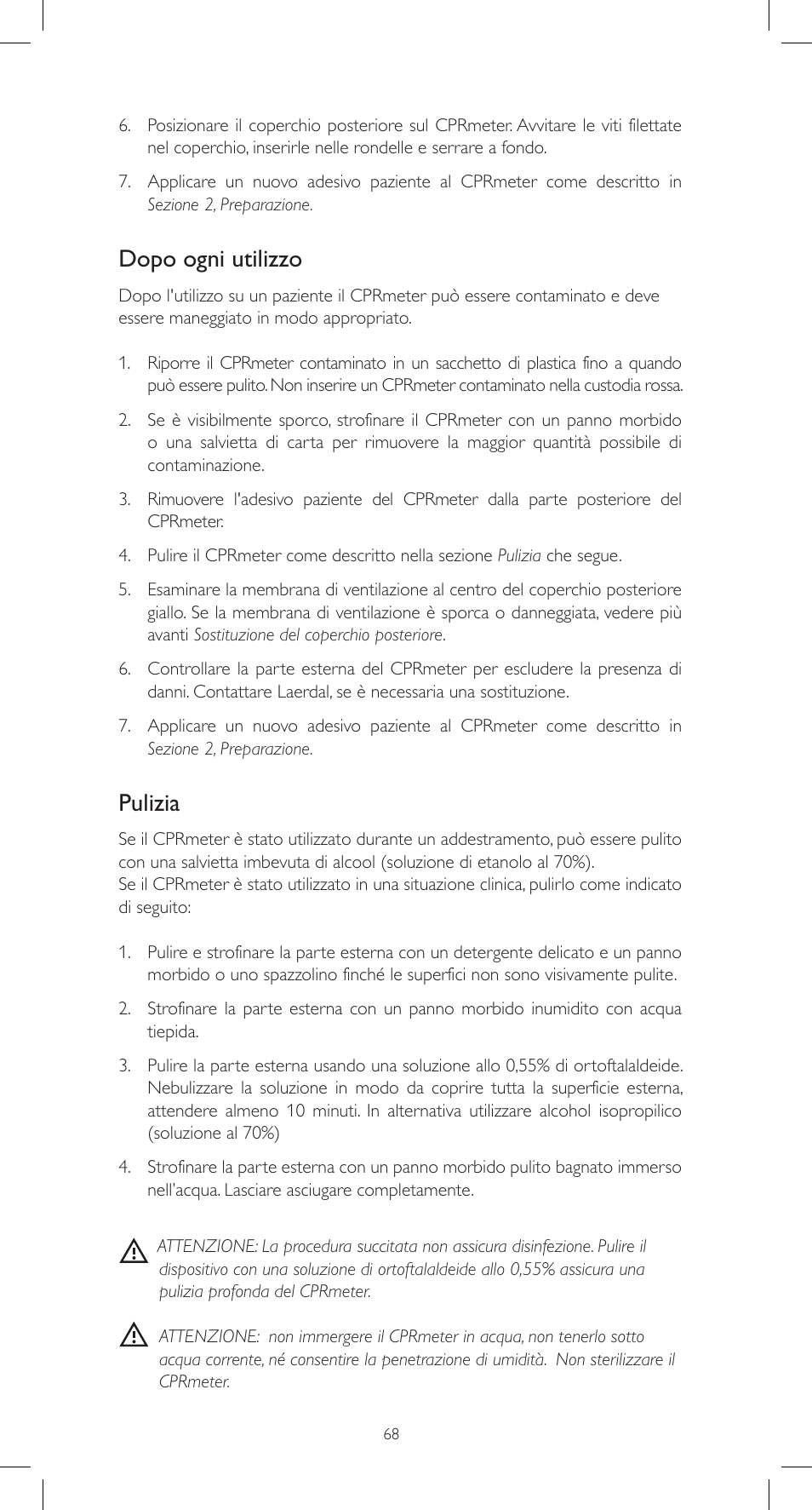 Dopo ogni utilizzo, Pulizia | Laerdal CPRmeter User Manual | Page 68 / 248