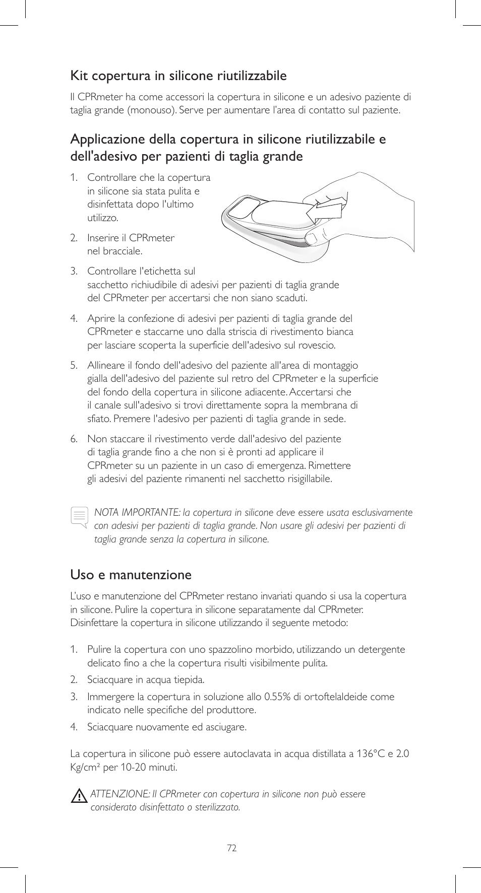 Kit copertura in silicone riutilizzabile, Uso e manutenzione | Laerdal CPRmeter User Manual | Page 72 / 248