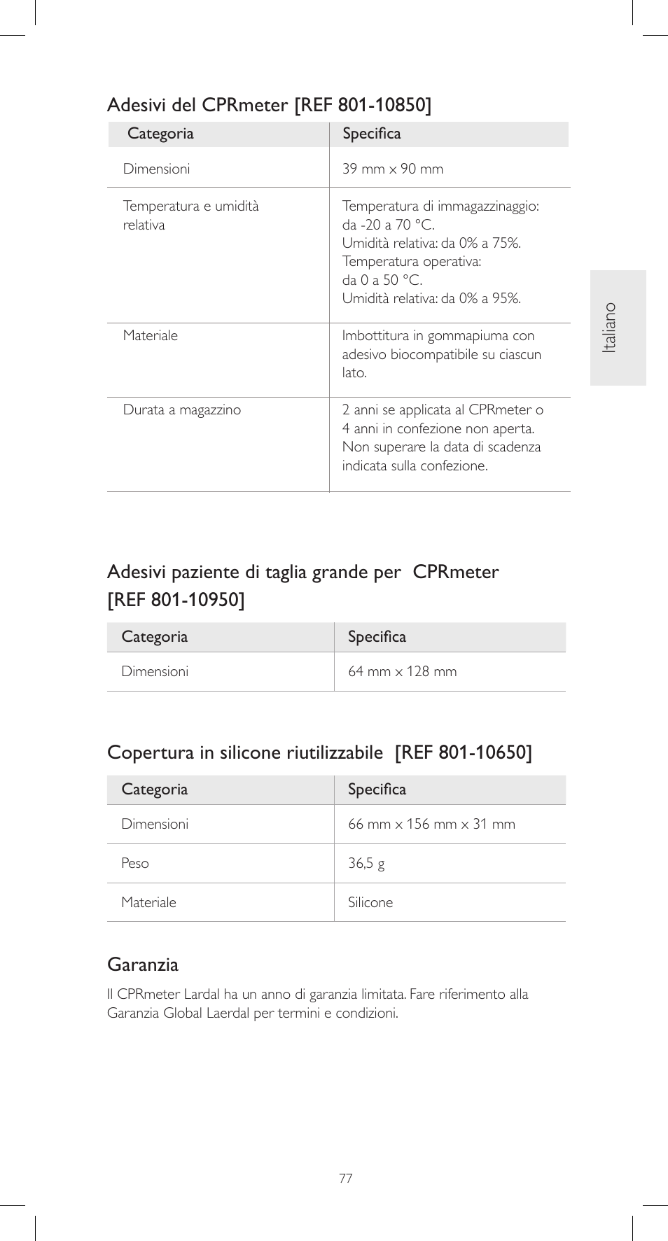 Garanzia | Laerdal CPRmeter User Manual | Page 77 / 248