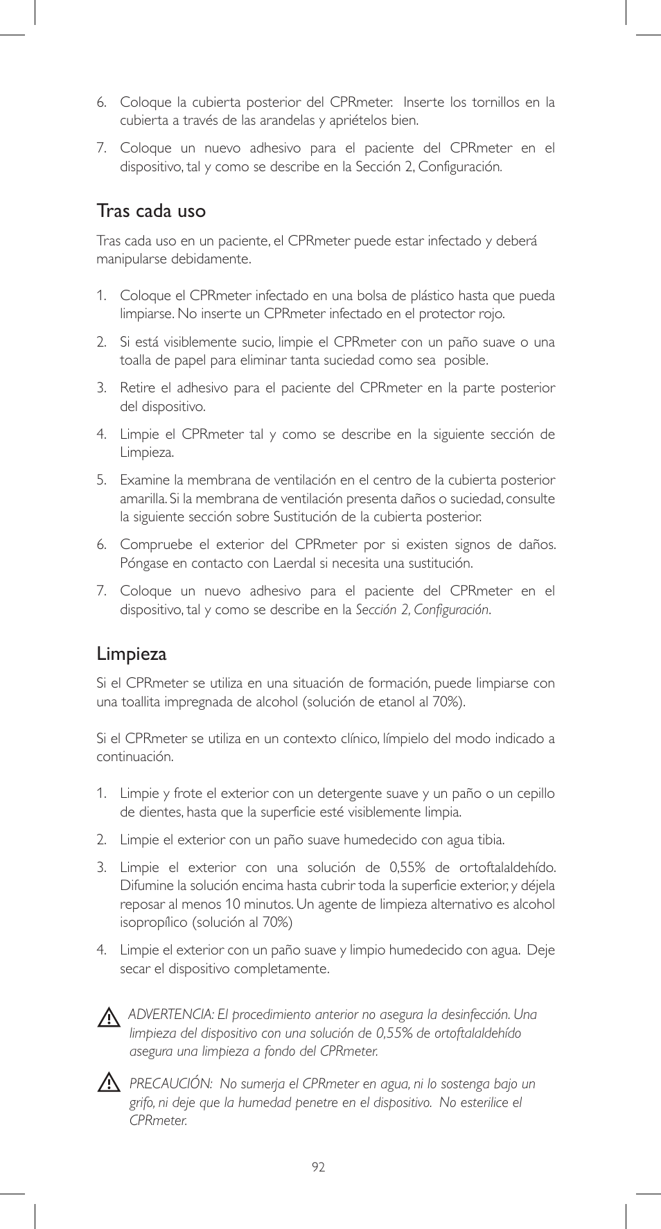 Tras cada uso, Limpieza | Laerdal CPRmeter User Manual | Page 92 / 248