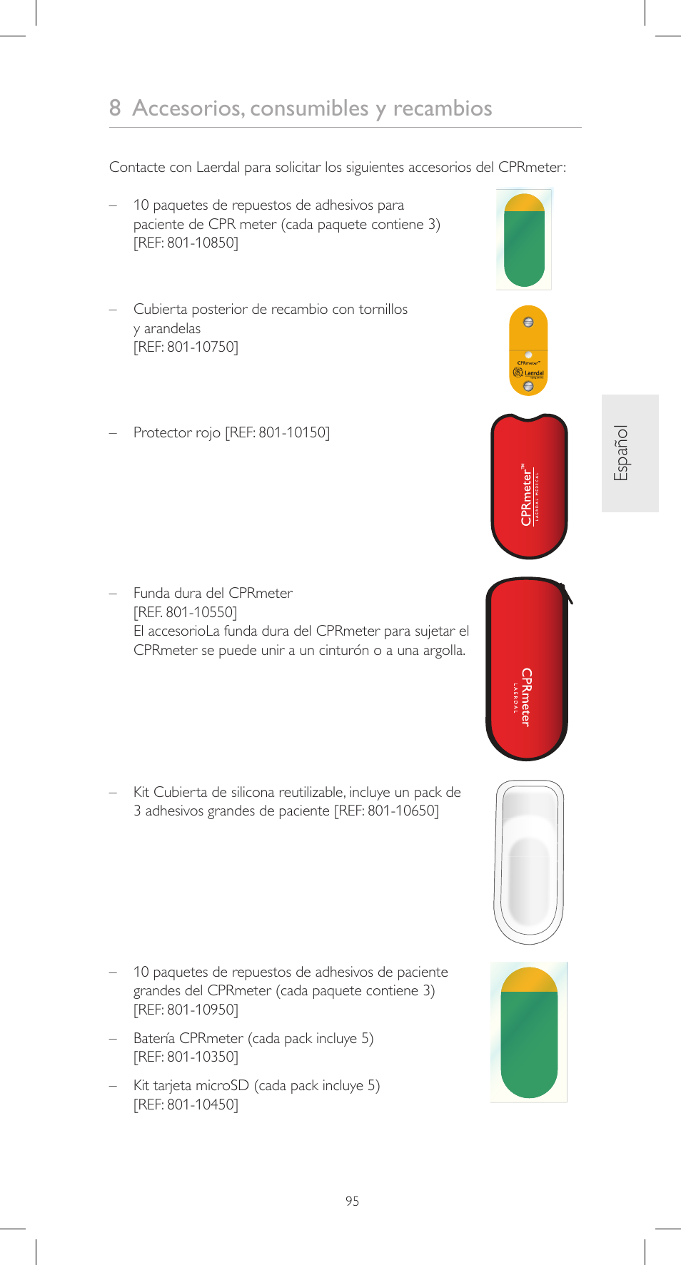 8 accesorios, consumibles y recambios, Español | Laerdal CPRmeter User Manual | Page 95 / 248