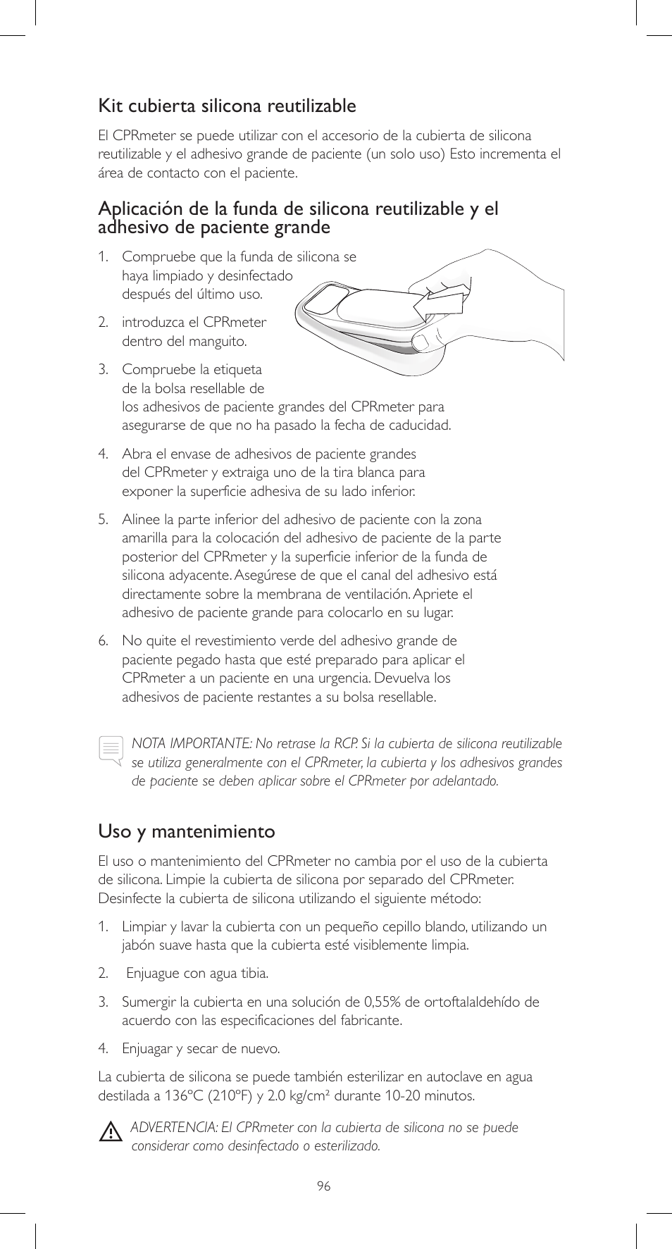 Kit cubierta silicona reutilizable, Uso y mantenimiento | Laerdal CPRmeter User Manual | Page 96 / 248