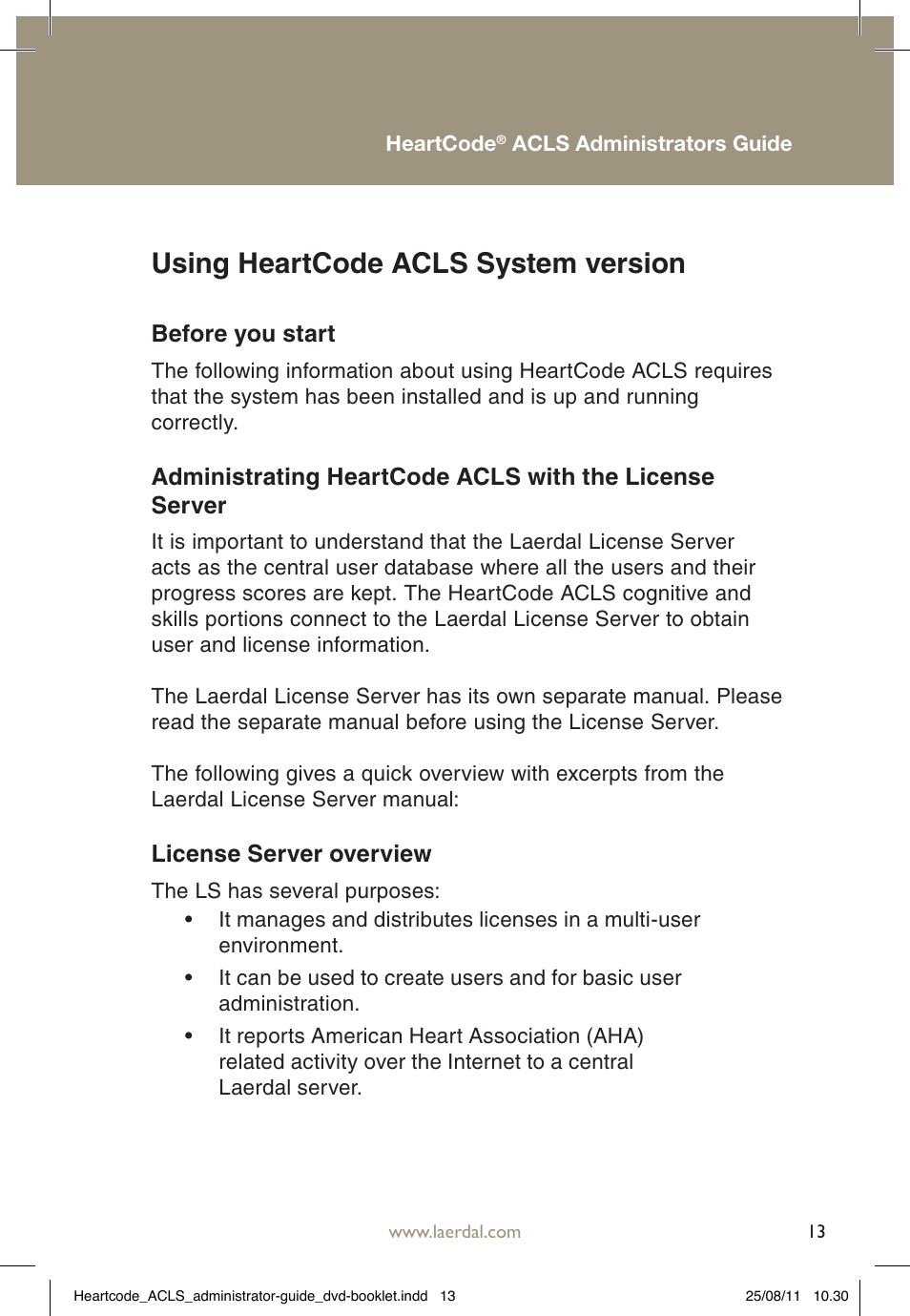 Using heartcode acls system version | Laerdal HeartCode ACLS 2010 User Manual | Page 13 / 28
