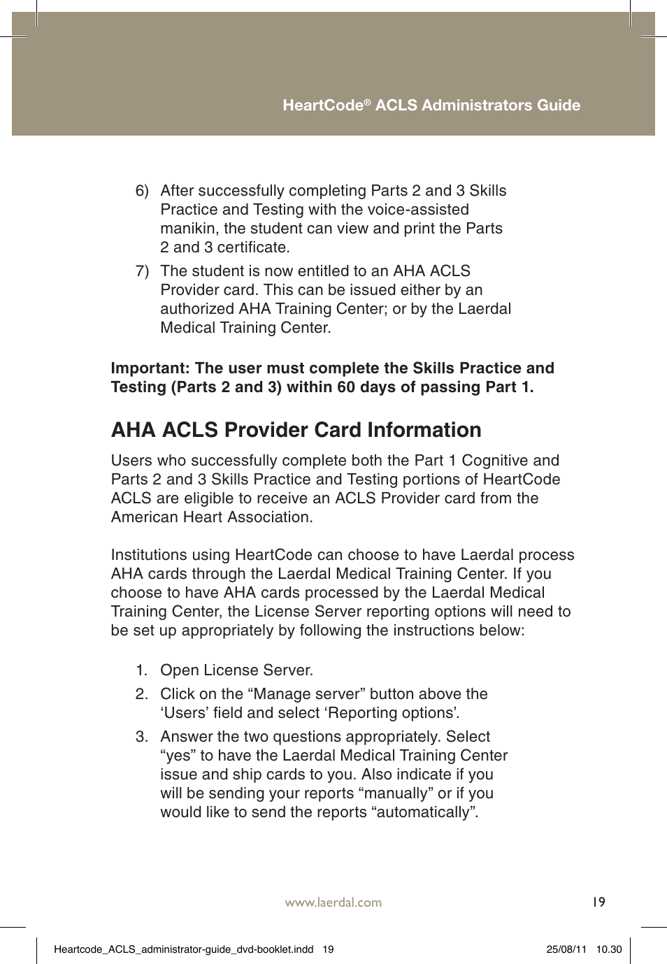 Aha acls provider card information | Laerdal HeartCode ACLS 2010 User Manual | Page 19 / 28