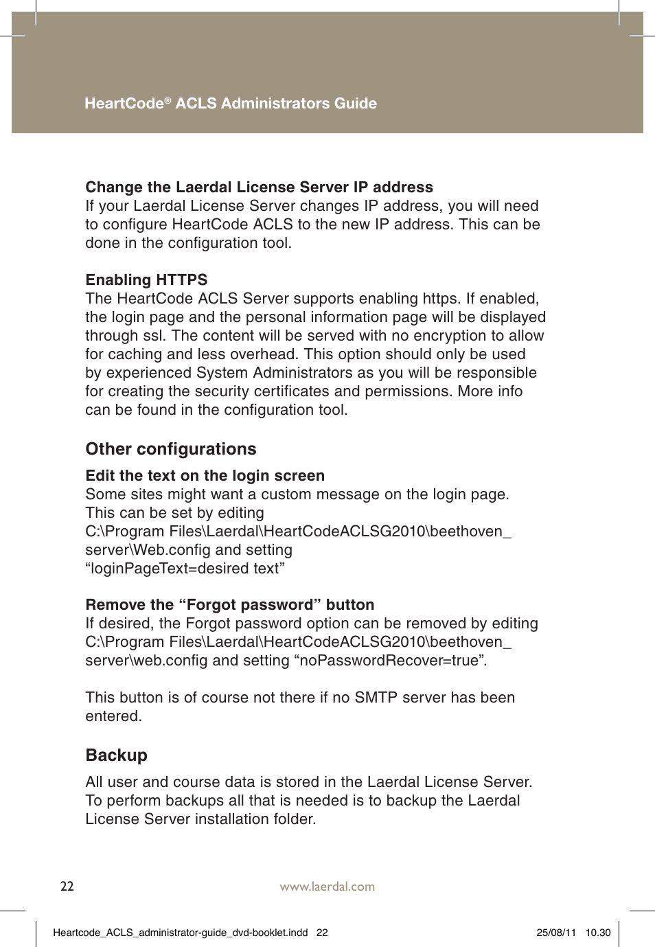 Other configurations, Backup | Laerdal HeartCode ACLS 2010 User Manual | Page 22 / 28