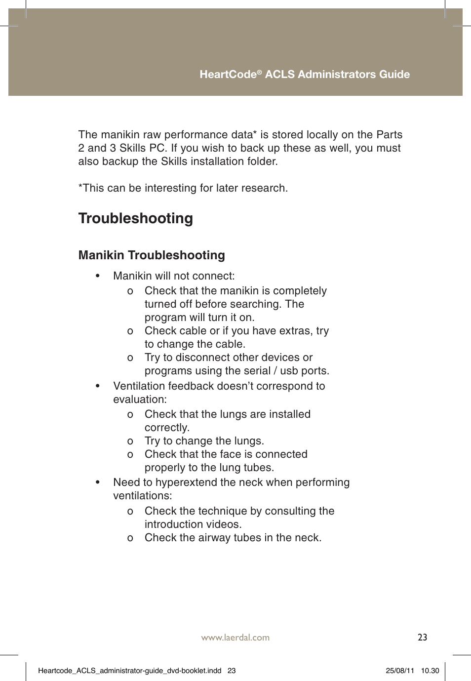 Troubleshooting | Laerdal HeartCode ACLS 2010 User Manual | Page 23 / 28