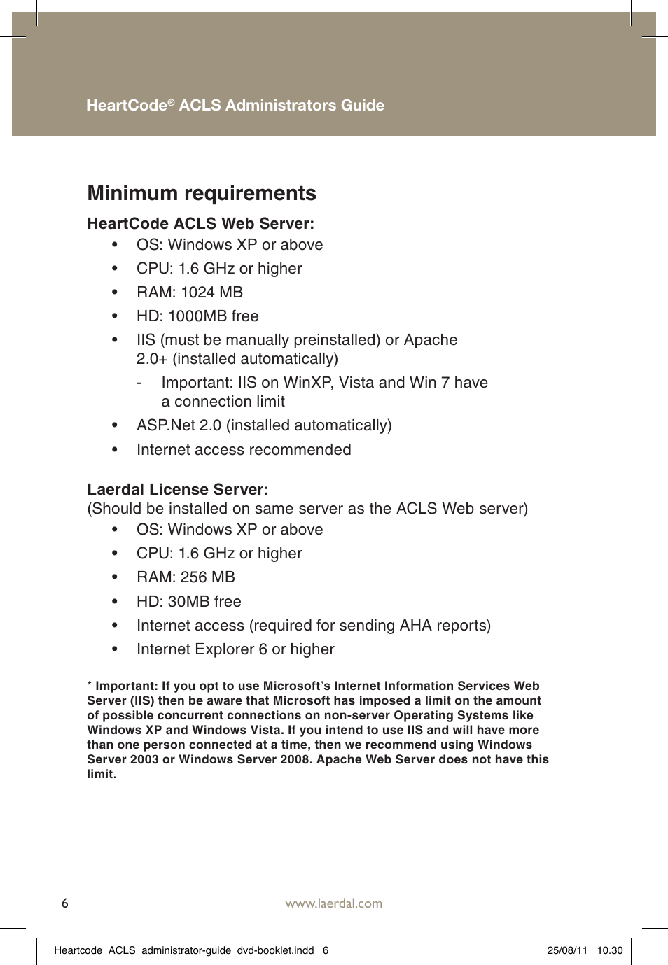 Minimum requirements | Laerdal HeartCode ACLS 2010 User Manual | Page 6 / 28