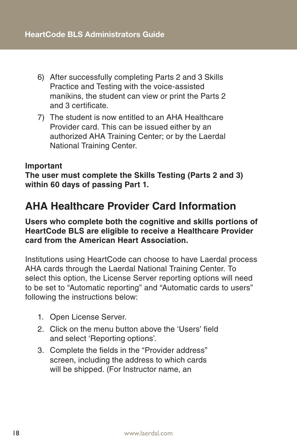 Aha healthcare provider card information | Laerdal HeartCode BLS 2010 User Manual | Page 18 / 24