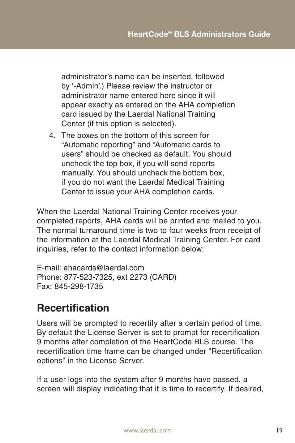 Recertification | Laerdal HeartCode BLS 2010 User Manual | Page 19 / 24