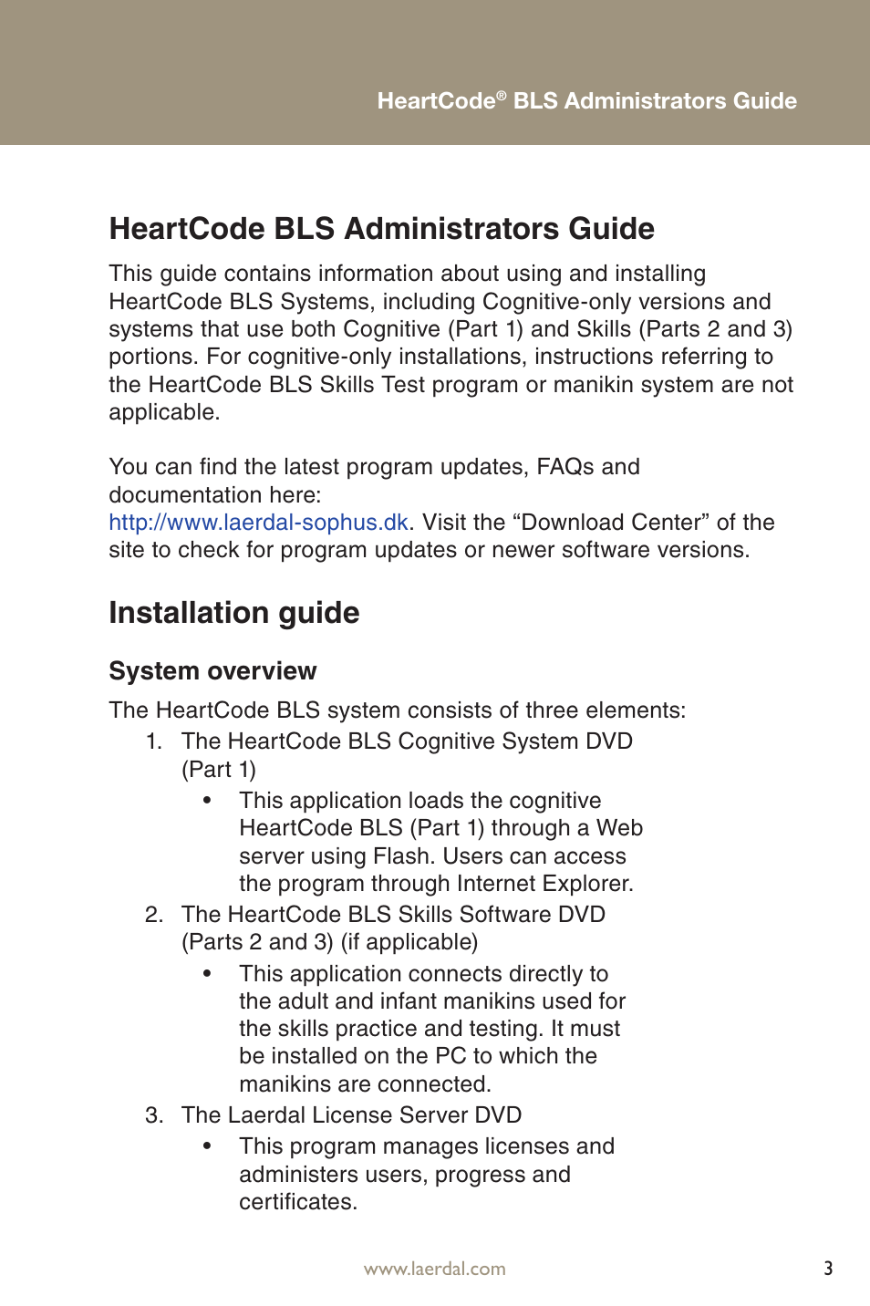 Heartcode bls administrators guide, Installation guide | Laerdal HeartCode BLS 2010 User Manual | Page 3 / 24