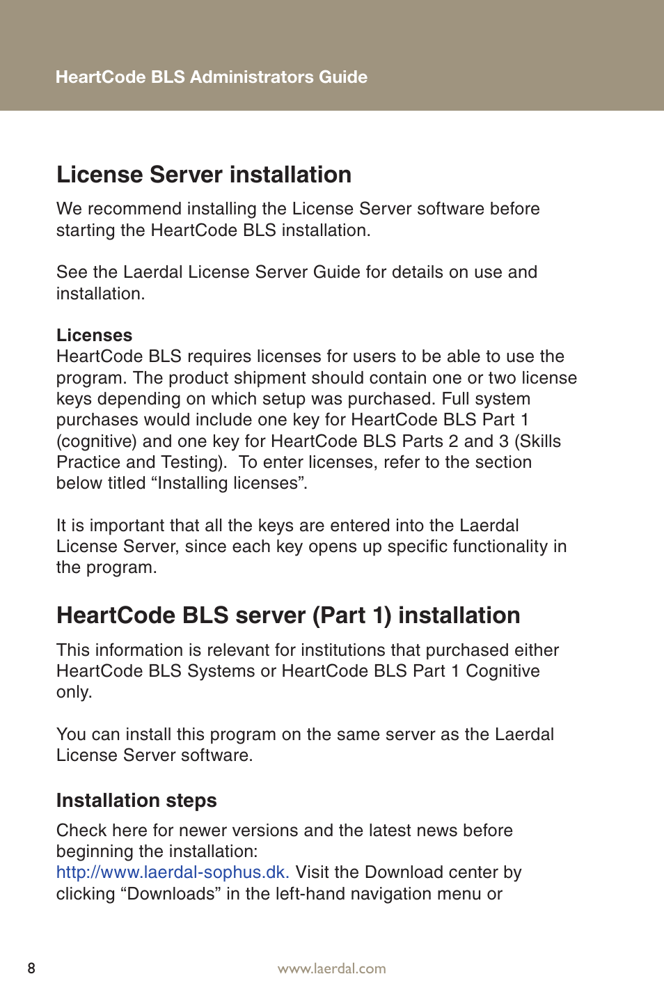 License server installation, Heartcode bls server (part 1) installation | Laerdal HeartCode BLS 2010 User Manual | Page 8 / 24