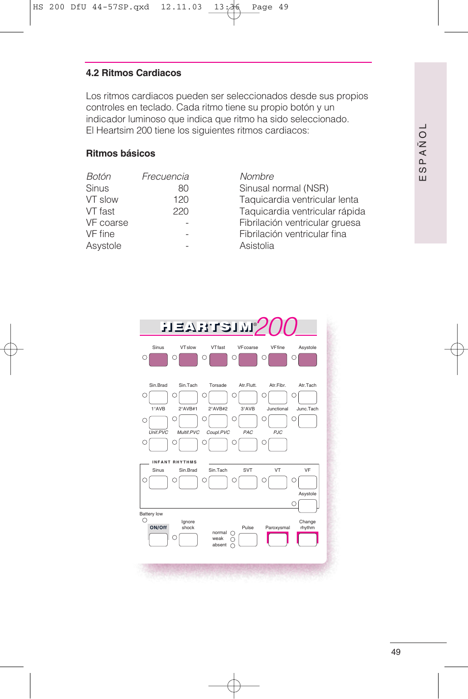 Heartsi m, Español | Laerdal HeartSim 200 User Manual | Page 49 / 86
