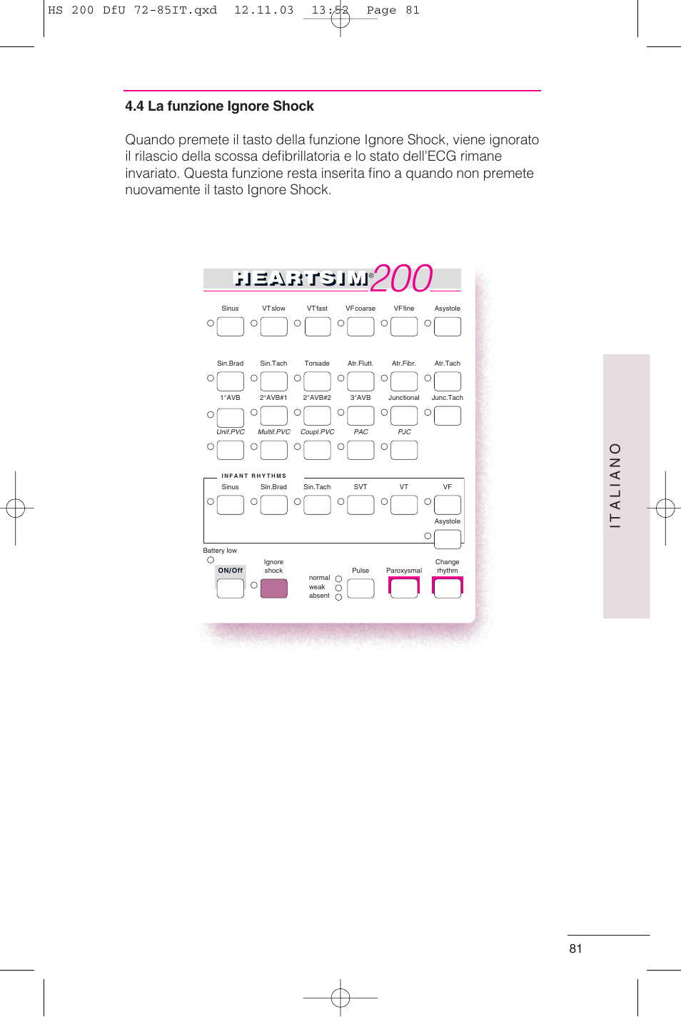 Heartsi m, Italiano | Laerdal HeartSim 200 User Manual | Page 81 / 86