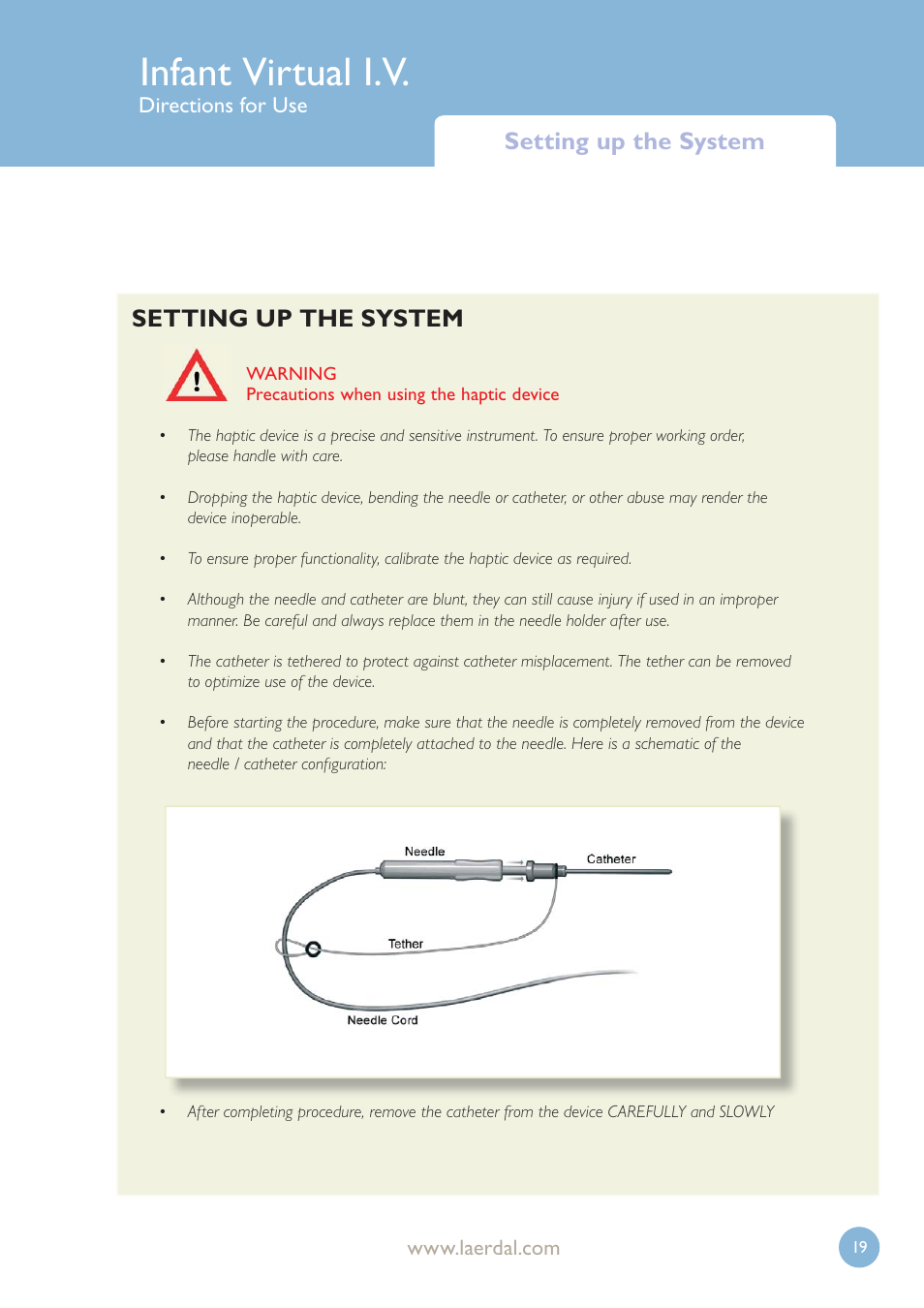 Infant virtual i.v, Setting up the system, Directions for use | Laerdal Infant Virtual I.V. User Manual | Page 19 / 117