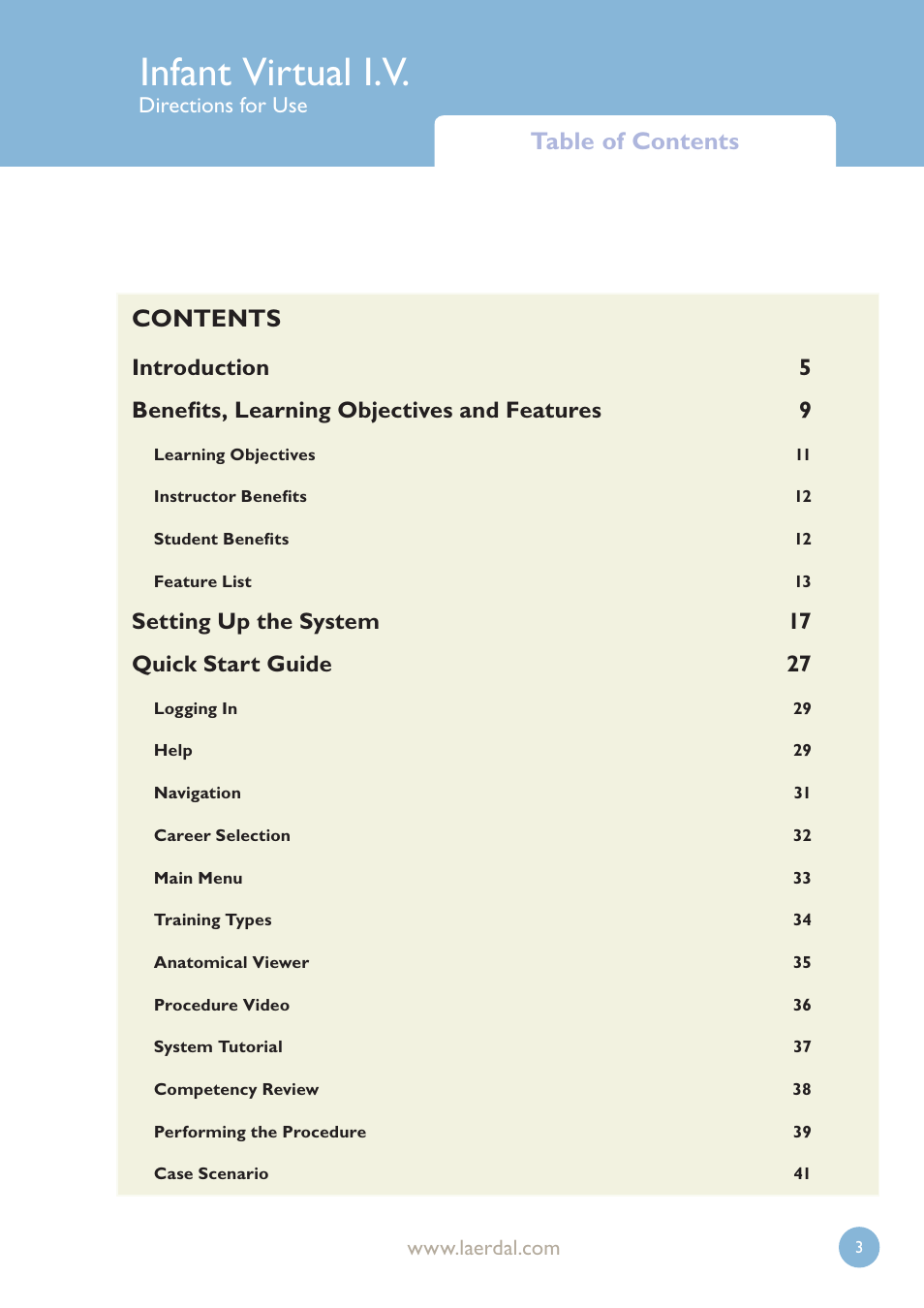 Laerdal Infant Virtual I.V. User Manual | Page 3 / 117