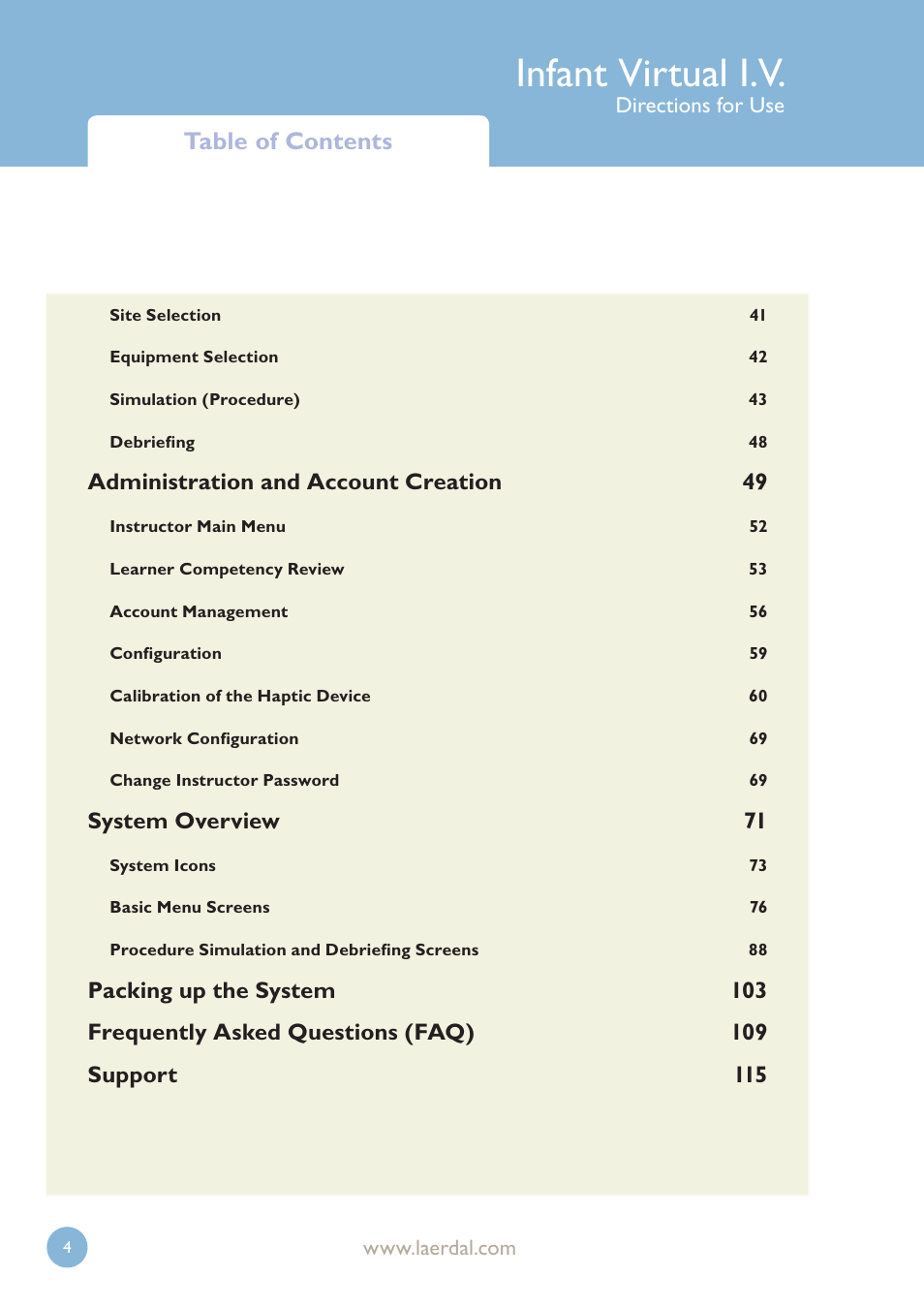 Laerdal Infant Virtual I.V. User Manual | Page 4 / 117