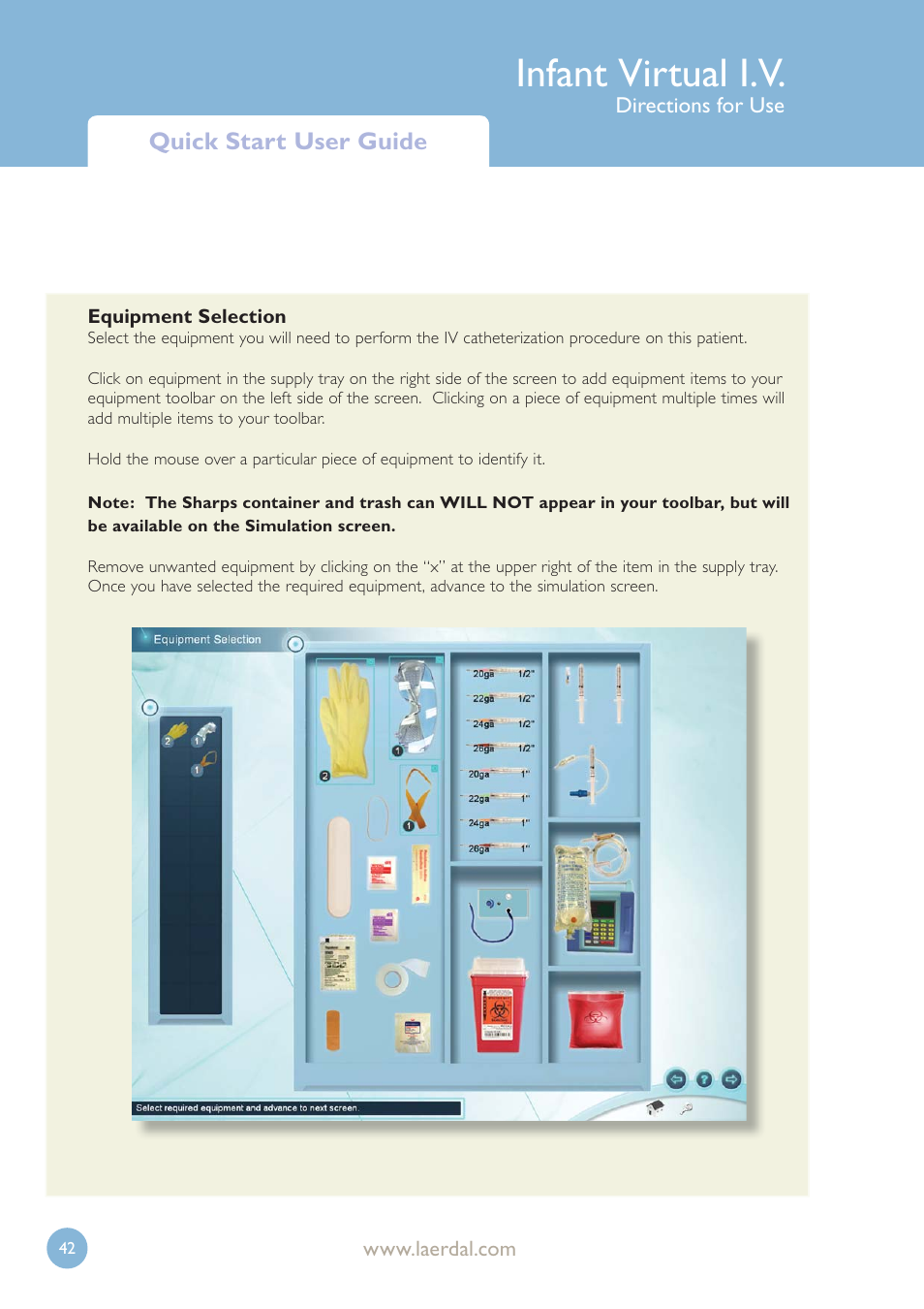 Infant virtual i.v, Quick start user guide | Laerdal Infant Virtual I.V. User Manual | Page 42 / 117