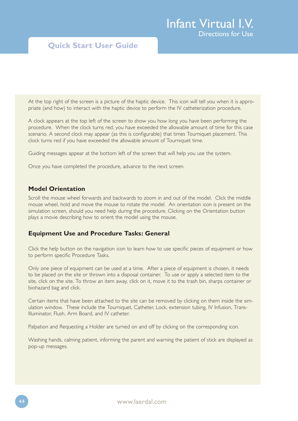 Infant virtual i.v, Quick start user guide | Laerdal Infant Virtual I.V. User Manual | Page 44 / 117