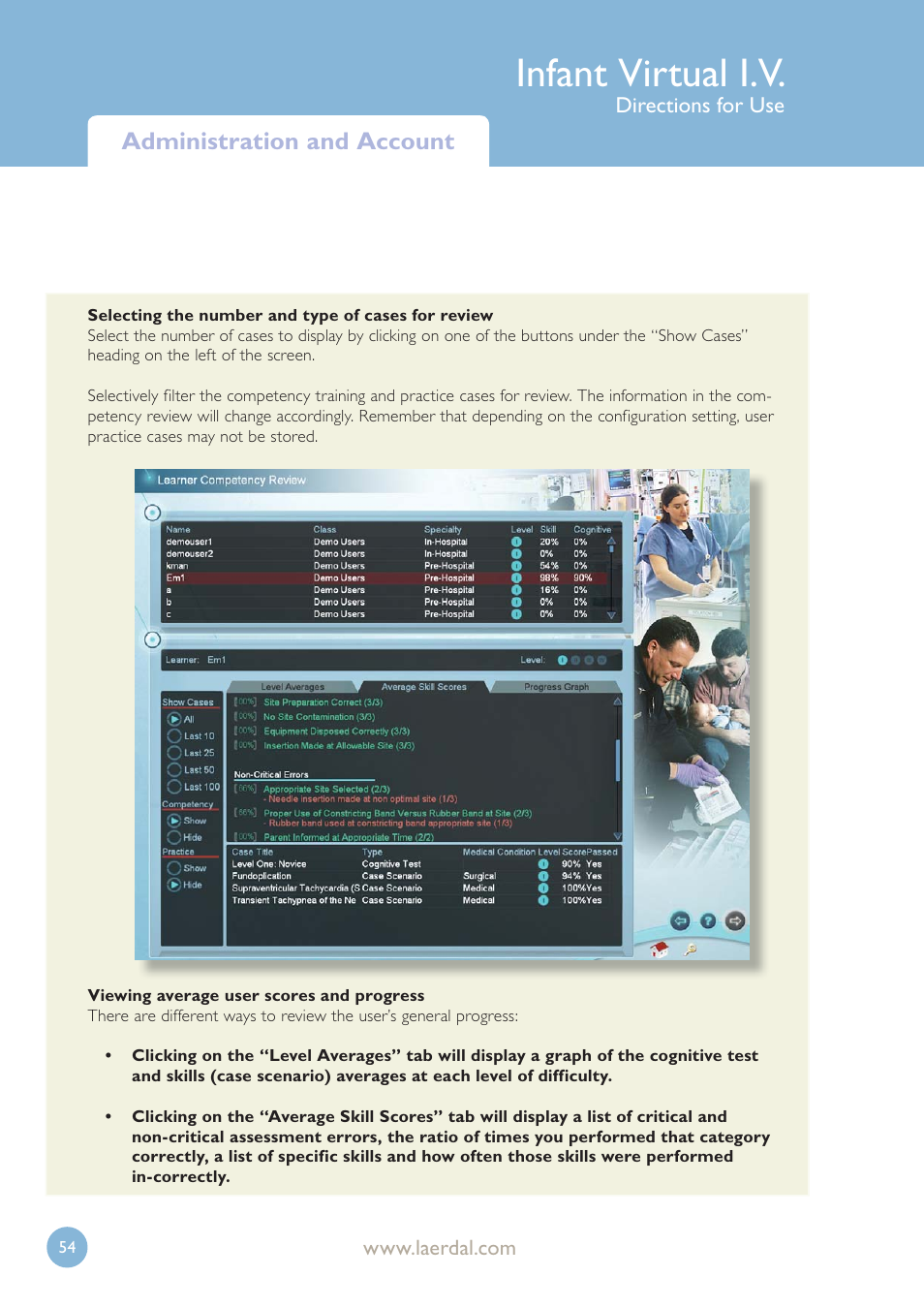 Infant virtual i.v, Administration and account | Laerdal Infant Virtual I.V. User Manual | Page 54 / 117