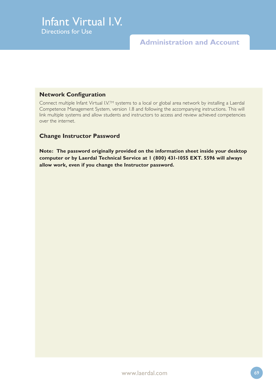 Infant virtual i.v, Administration and account | Laerdal Infant Virtual I.V. User Manual | Page 69 / 117