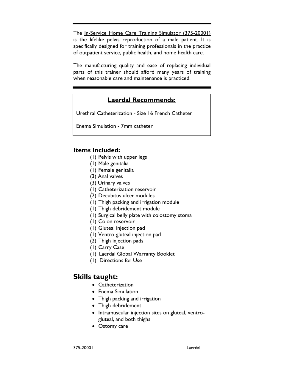 Skills taught | Laerdal In-Service Home Care Training Simulator User Manual | Page 4 / 10