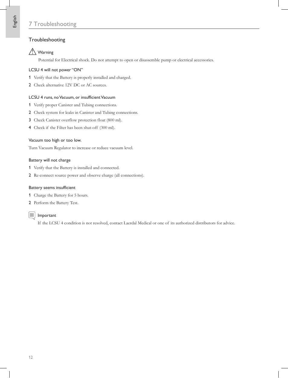 7 troubleshooting | Laerdal Compact Suction Unit (LCSU) 4 User Manual | Page 12 / 272
