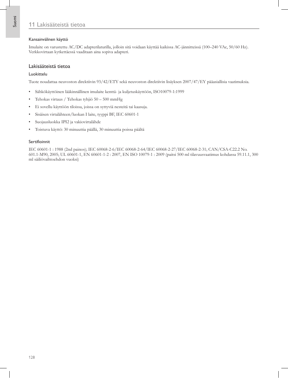 11 lakisääteistä tietoa | Laerdal Compact Suction Unit (LCSU) 4 User Manual | Page 128 / 272