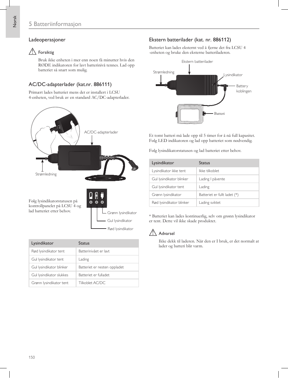 5 batteriinformasjon | Laerdal Compact Suction Unit (LCSU) 4 User Manual | Page 150 / 272