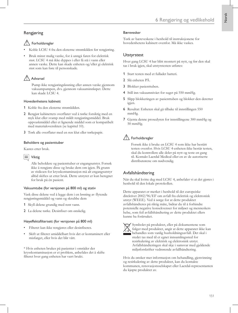 6 rengjøring og vedlikehold | Laerdal Compact Suction Unit (LCSU) 4 User Manual | Page 151 / 272