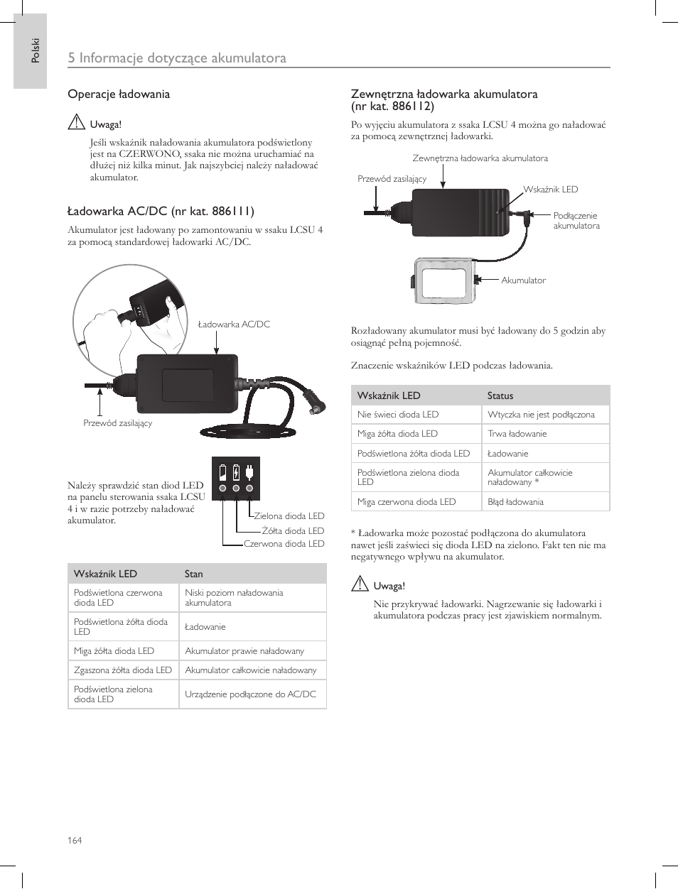 5 informacje dotyczące akumulatora | Laerdal Compact Suction Unit (LCSU) 4 User Manual | Page 164 / 272