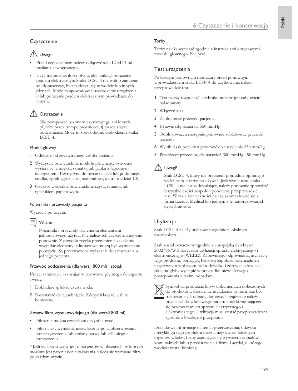 6 czyszczenie i konserwacja | Laerdal Compact Suction Unit (LCSU) 4 User Manual | Page 165 / 272