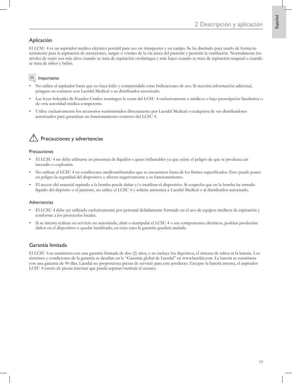 2 descripción y aplicación | Laerdal Compact Suction Unit (LCSU) 4 User Manual | Page 19 / 272