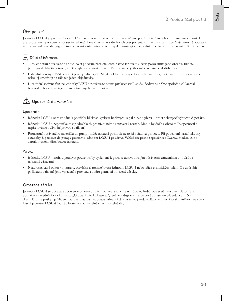 Popis a účel použití | Laerdal Compact Suction Unit (LCSU) 4 User Manual | Page 243 / 272