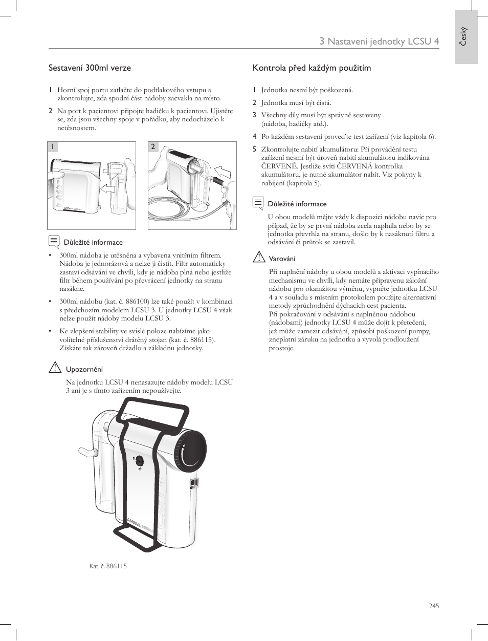 Nastavení jednotky lcsu 4, Sestavení 300ml verze, Kontrola před každým použitím | Laerdal Compact Suction Unit (LCSU) 4 User Manual | Page 245 / 272