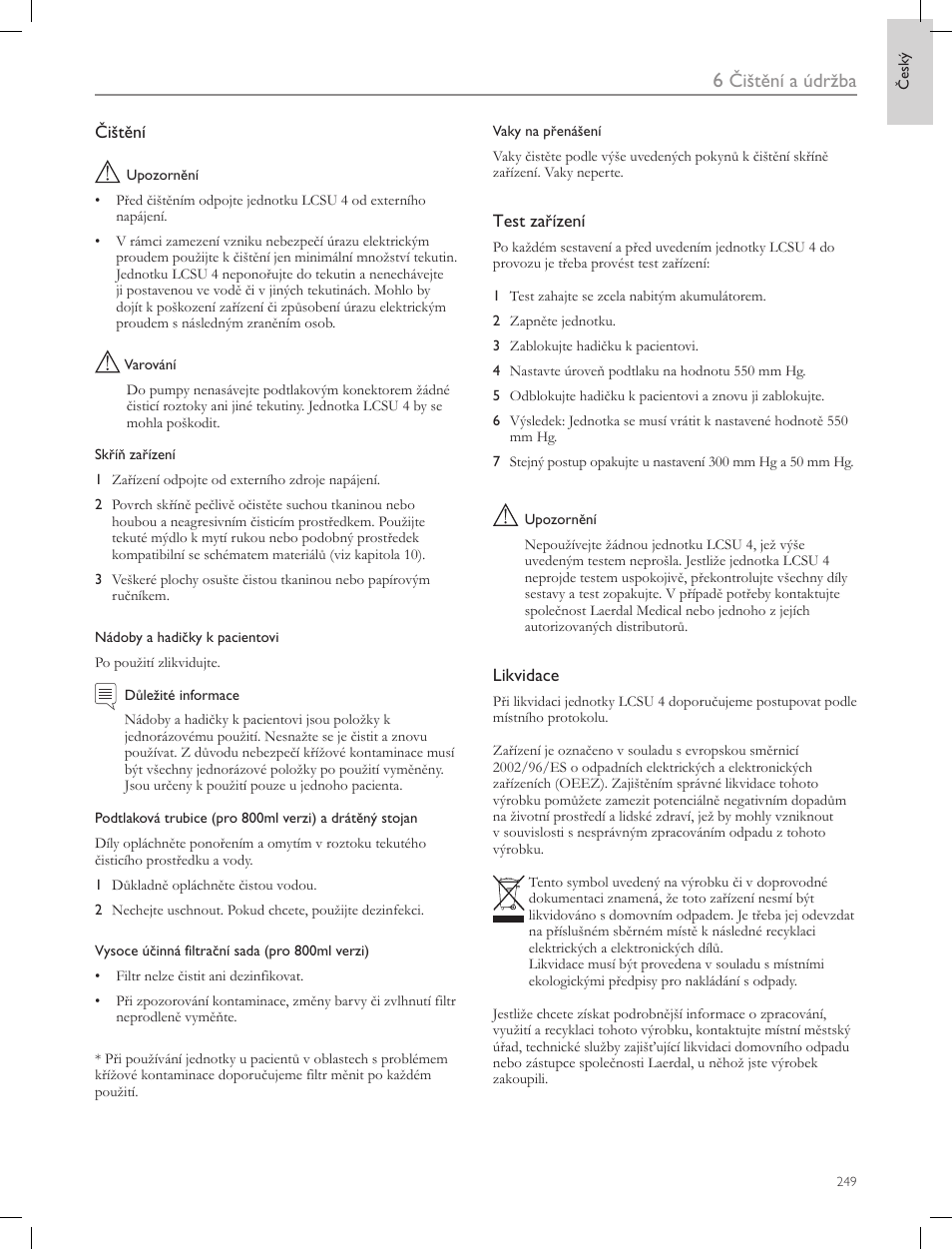 Čištění a údržba | Laerdal Compact Suction Unit (LCSU) 4 User Manual | Page 249 / 272