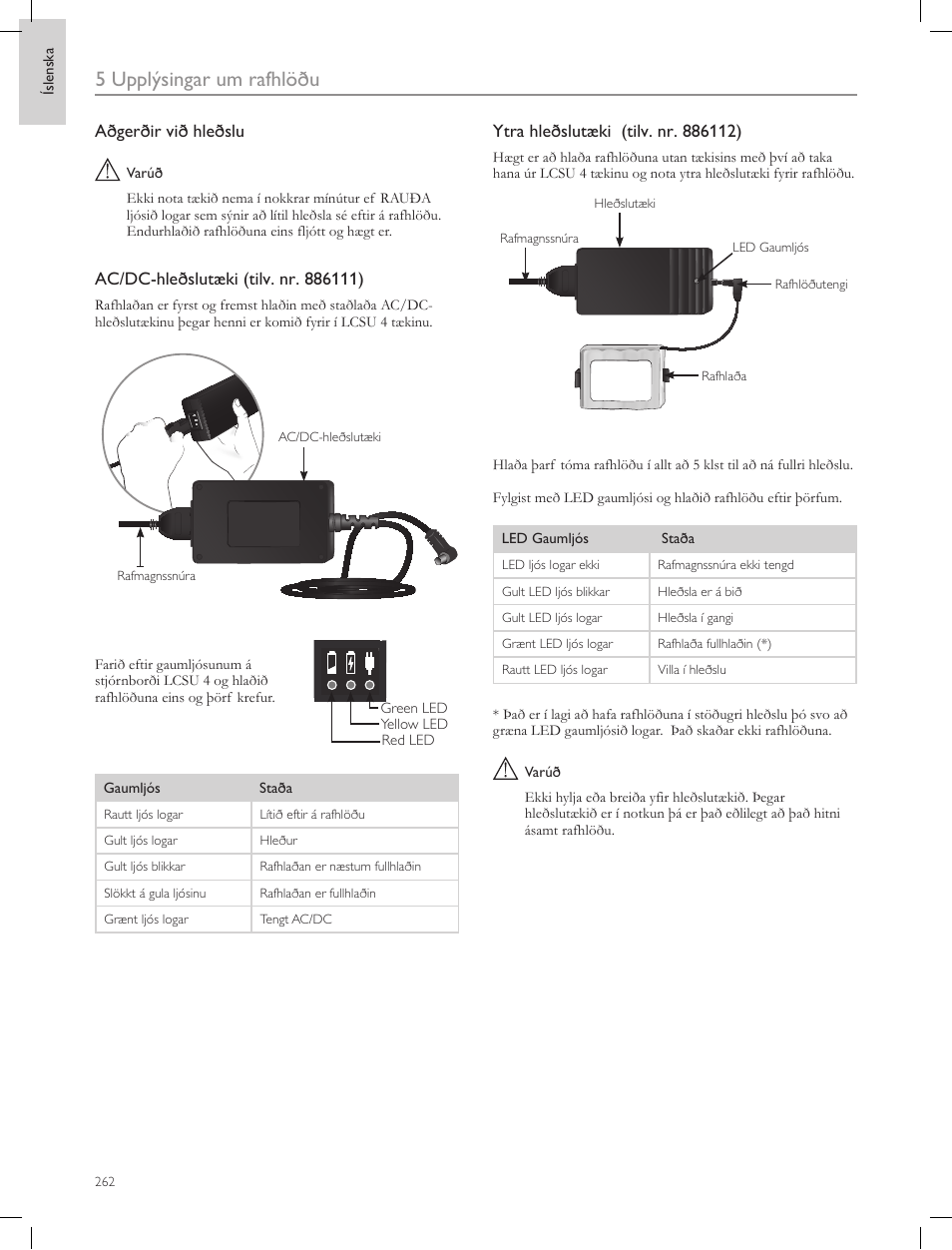 5 upplýsingar um rafhlöðu | Laerdal Compact Suction Unit (LCSU) 4 User Manual | Page 262 / 272