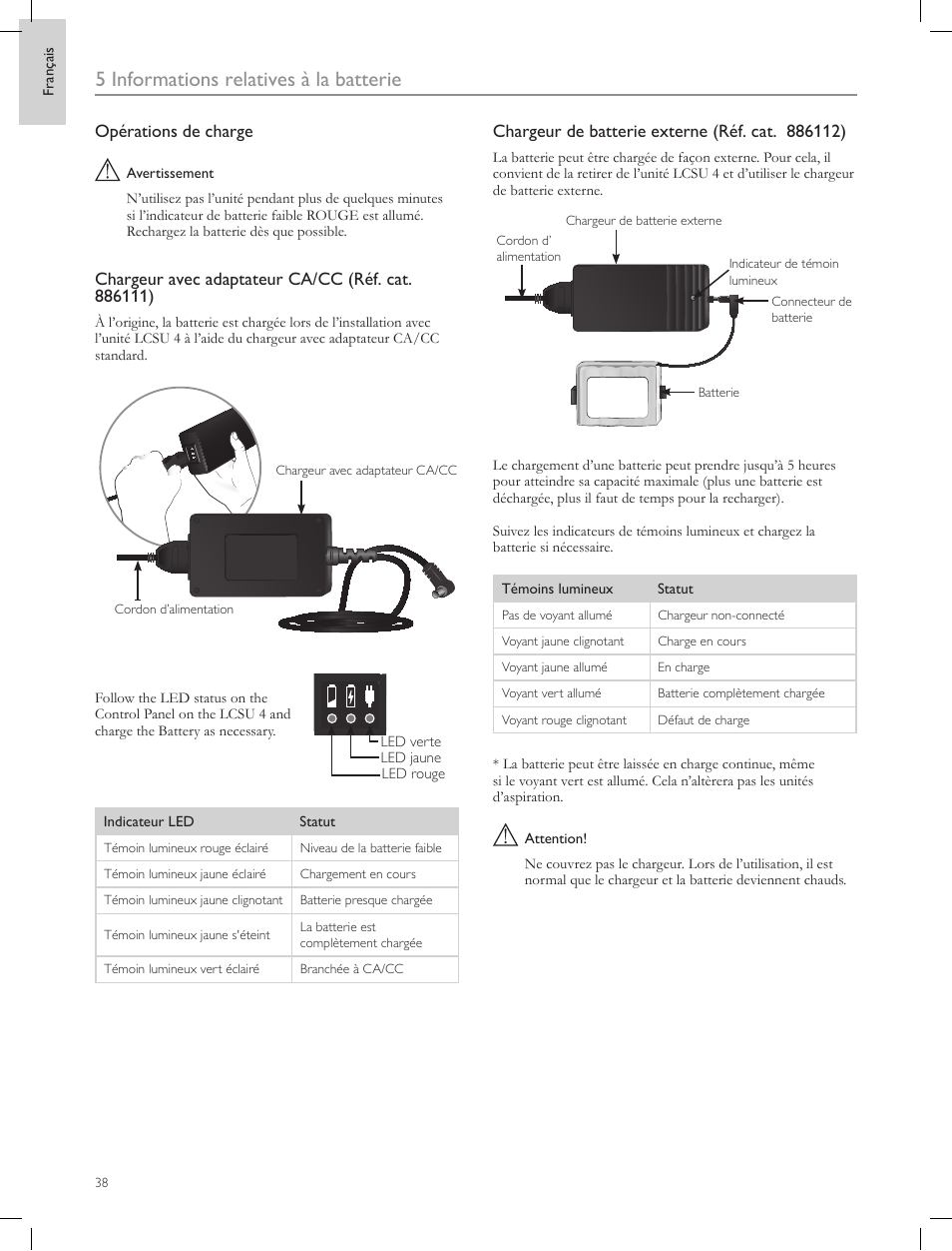5 informations relatives à la batterie | Laerdal Compact Suction Unit (LCSU) 4 User Manual | Page 38 / 272