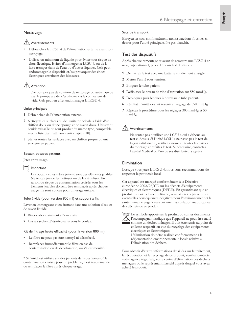 6 nettoyage et entretien | Laerdal Compact Suction Unit (LCSU) 4 User Manual | Page 39 / 272