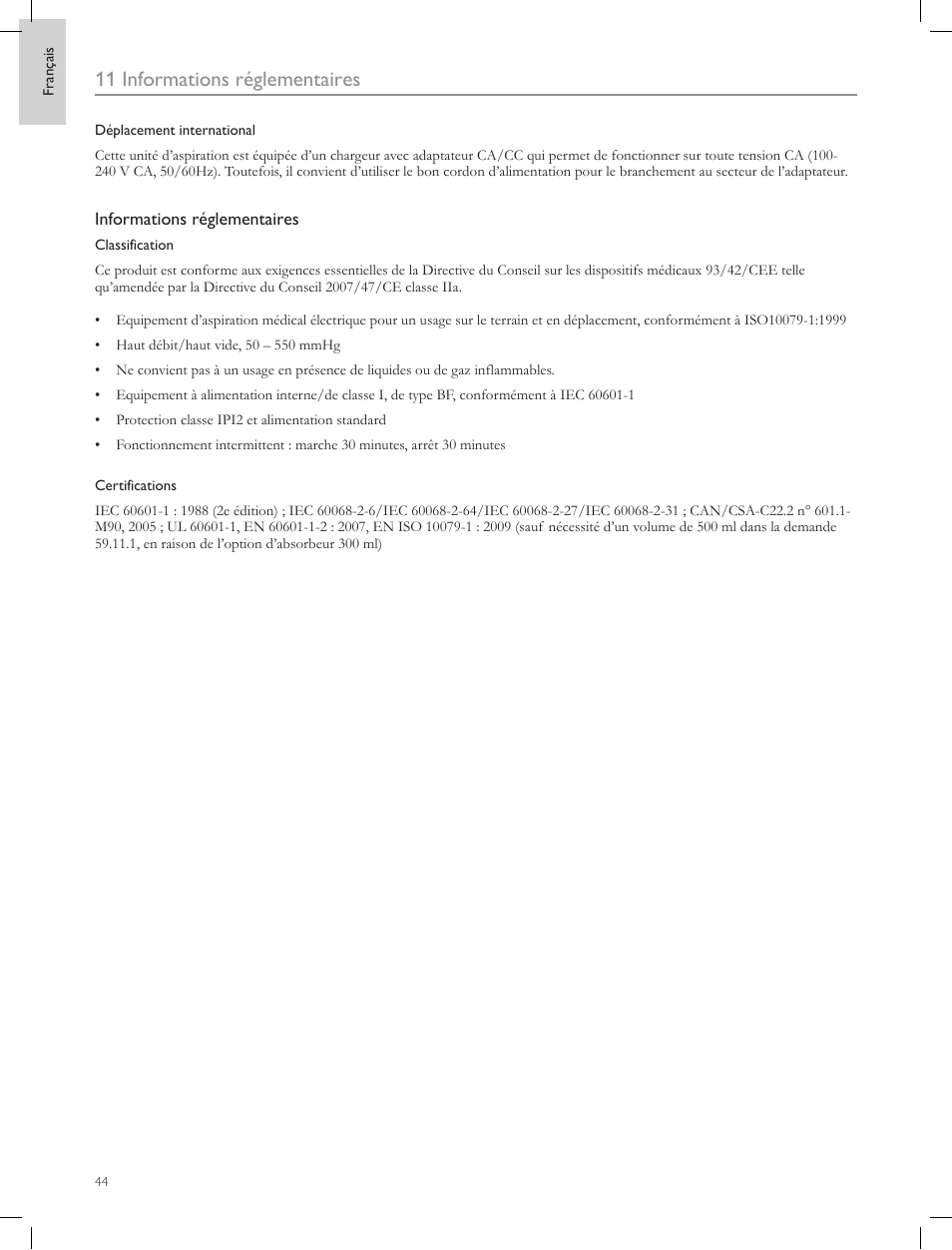 11 informations réglementaires | Laerdal Compact Suction Unit (LCSU) 4 User Manual | Page 44 / 272