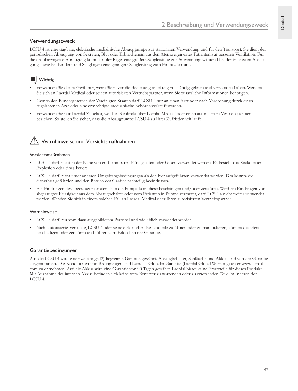 2 beschreibung und verwendungszweck | Laerdal Compact Suction Unit (LCSU) 4 User Manual | Page 47 / 272