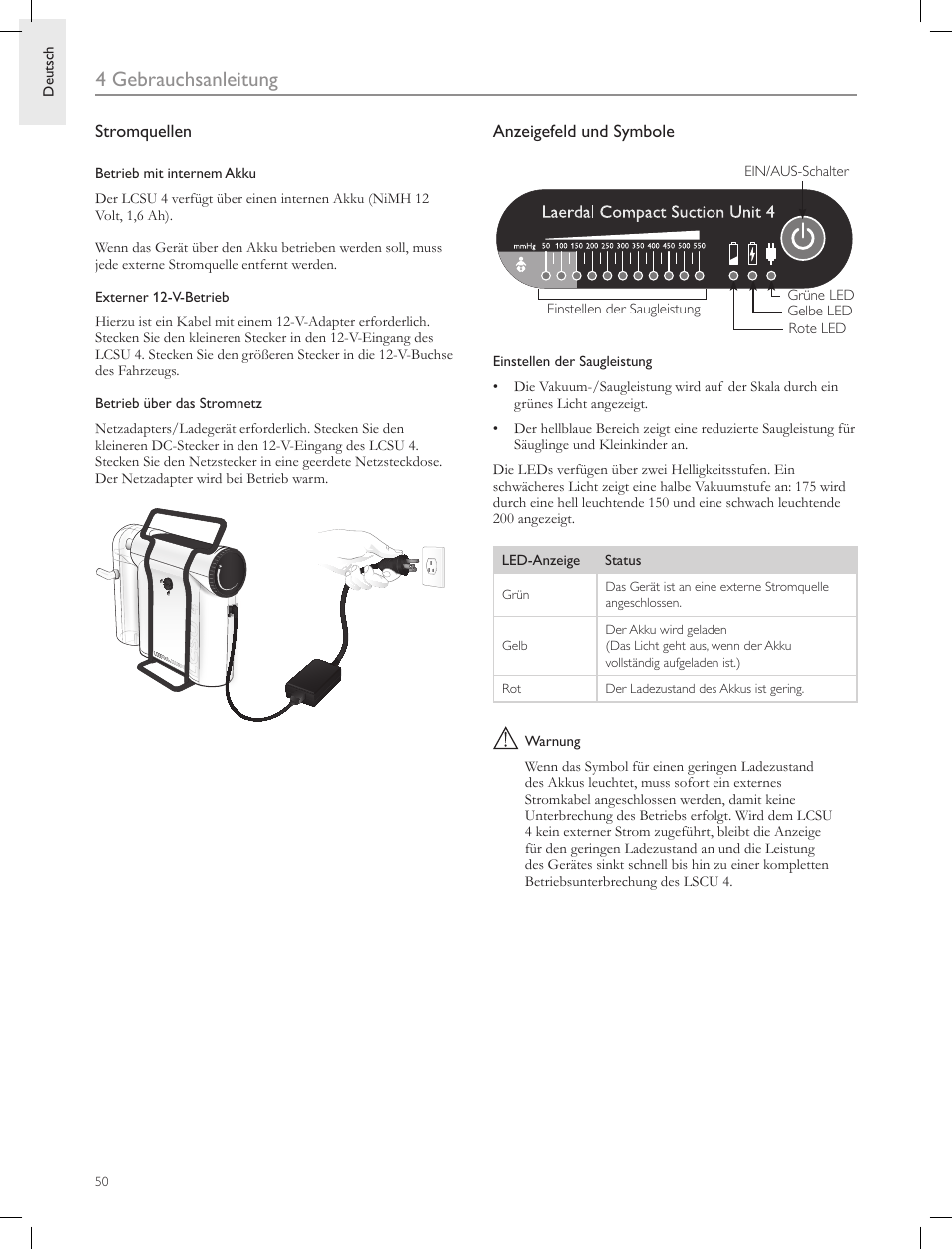 4 gebrauchsanleitung | Laerdal Compact Suction Unit (LCSU) 4 User Manual | Page 50 / 272