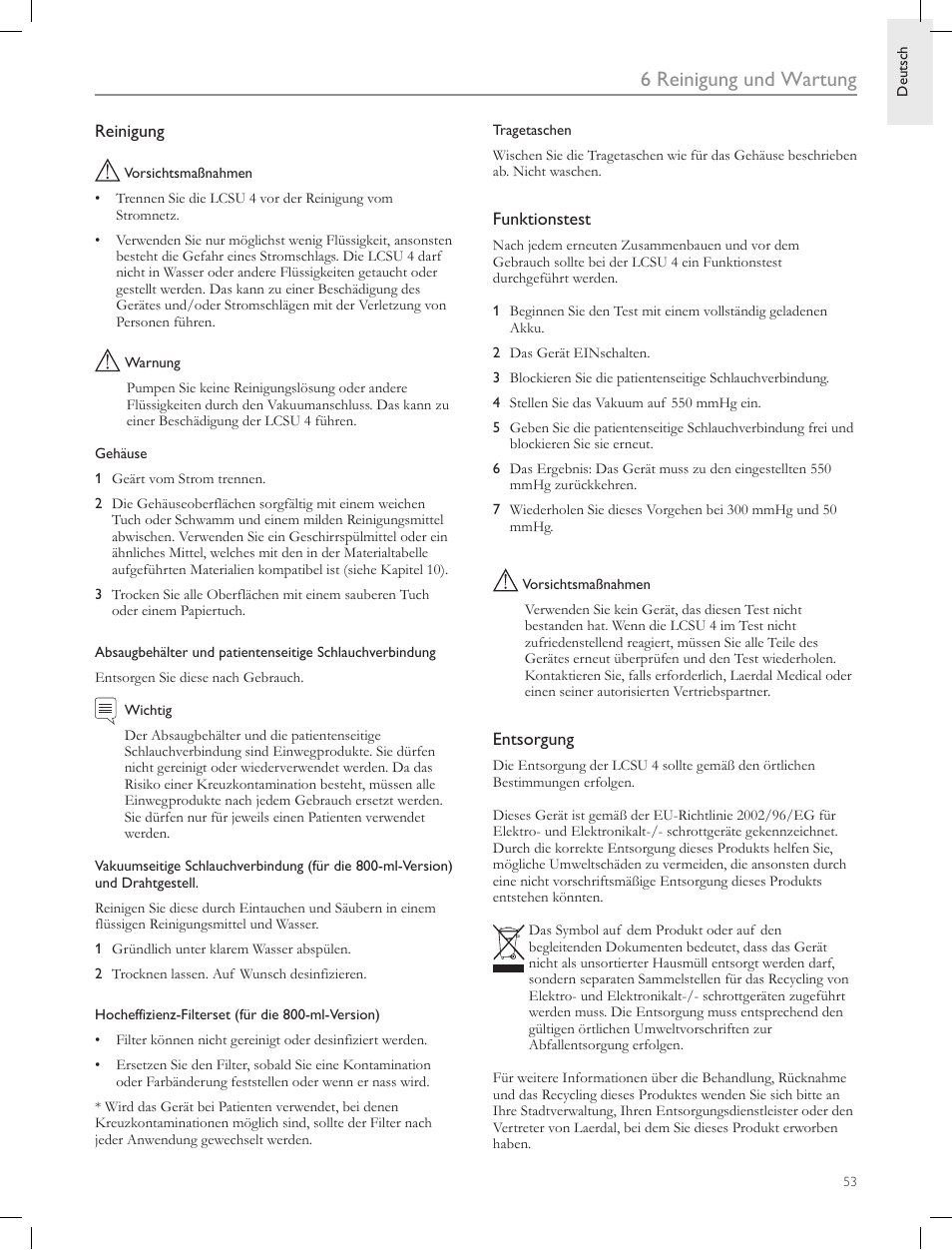 6 reinigung und wartung | Laerdal Compact Suction Unit (LCSU) 4 User Manual | Page 53 / 272