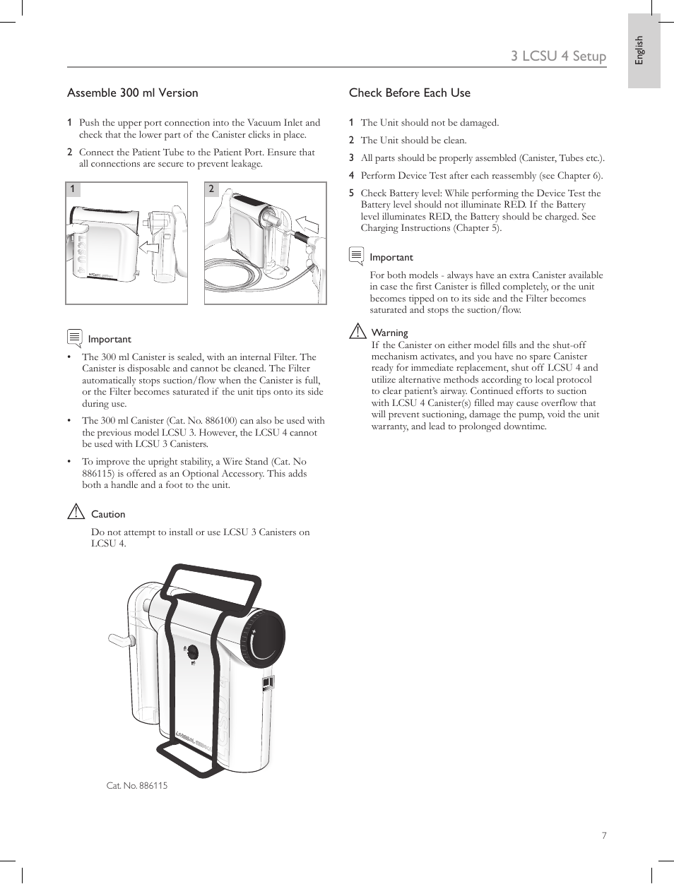3 lcsu 4 setup, Assemble 300 ml version, Check before each use | Laerdal Compact Suction Unit (LCSU) 4 User Manual | Page 7 / 272