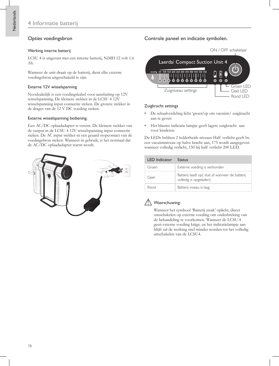 4 informatie batterij | Laerdal Compact Suction Unit (LCSU) 4 User Manual | Page 78 / 272