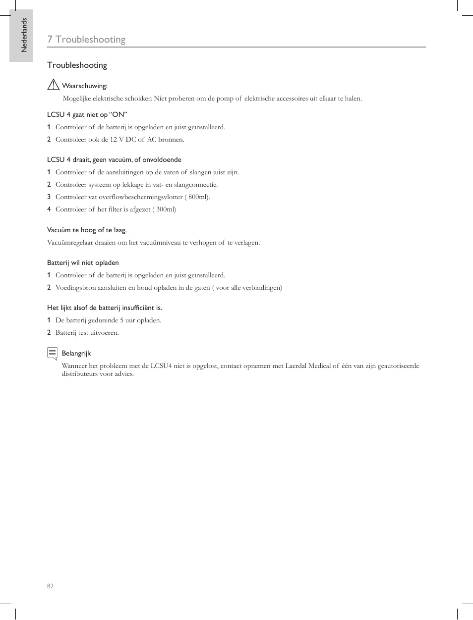 7 troubleshooting | Laerdal Compact Suction Unit (LCSU) 4 User Manual | Page 82 / 272