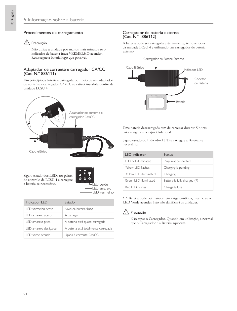 5 informação sobre a bateria | Laerdal Compact Suction Unit (LCSU) 4 User Manual | Page 94 / 272