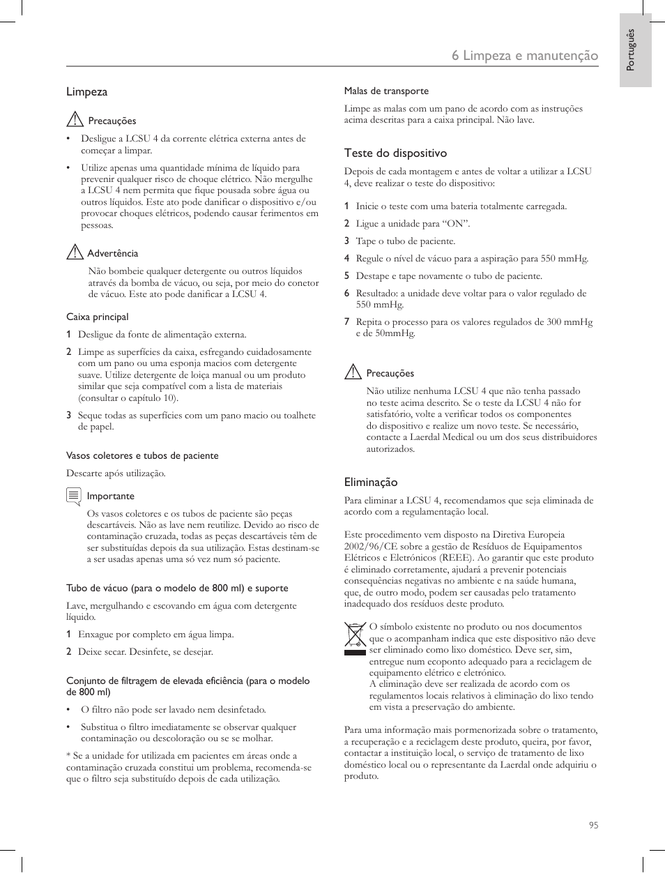 6 limpeza e manutenção | Laerdal Compact Suction Unit (LCSU) 4 User Manual | Page 95 / 272